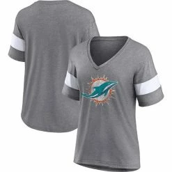 Women's Fanatics Branded Heathered Gray/White Miami Dolphins Distressed Team Tri-Blend V-Neck T-Shirt -Metaverse shop unnamed file 31022