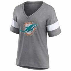 Women's Fanatics Branded Heathered Gray/White Miami Dolphins Distressed Team Tri-Blend V-Neck T-Shirt -Metaverse shop unnamed file 31023