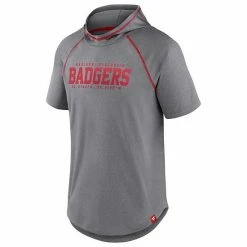 Men's Fanatics Branded Heathered Gray Wisconsin Badgers Four Relay Poly Hooded T-Shirt -Metaverse shop unnamed file 3105