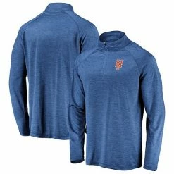 Men's Fanatics Branded Royal New York Mets Iconic Striated Primary Logo Raglan Quarter-Zip Pullover Jacket