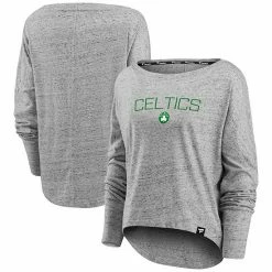 Women's Fanatics Branded Heathered Gray Boston Celtics Nostalgia Off-The-Shoulder Long Sleeve T-Shirt -Metaverse shop unnamed file 3126