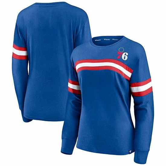 Women's Fanatics Branded Royal Philadelphia 76ers Block Party Chest Logo Striped Long Sleeve T-Shirt 4 Women's Fanatics Branded Royal Philadelphia 76ers Block Party Chest Logo Striped Long Sleeve T-Shirt - Image 2