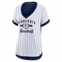 Women's Fanatics Branded White/Navy Minnesota Twins Iconic Noise Factor Pinstripe V-Neck T-Shirt 4 Women's Fanatics Branded White/Navy Minnesota Twins Iconic Noise Factor Pinstripe V-Neck T-Shirt -Metaverse shop unnamed file 31410