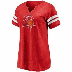 Women's Fanatics Branded Heathered Red Tampa Bay Buccaneers Throwback Logo Tri-Blend Raglan Notch Neck T-Shirt -Metaverse shop unnamed file 31563