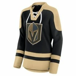 Women's Fanatics Branded Black/Gold Vegas Golden Knights Net Gain Fleece V-Neck Pullover Sweatshirt -Metaverse shop unnamed file 31603