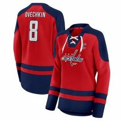 Women's Fanatics Branded Alexander Ovechkin Red/Navy Washington Capitals Lace-Up Raglan Sweatshirt