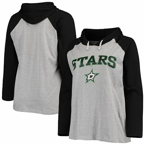 Women's Fanatics Branded Heathered Gray/Black Dallas Stars Plus Size Raglan Pullover Hoodie 4 Women's Fanatics Branded Heathered Gray/Black Dallas Stars Plus Size Raglan Pullover Hoodie - Image 2