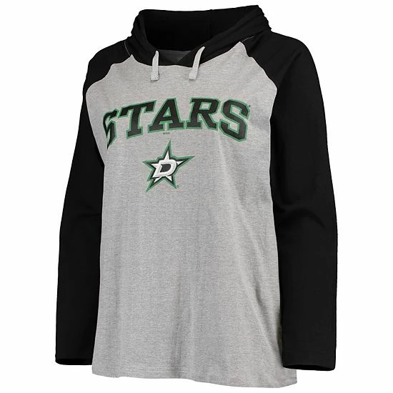 Women's Fanatics Branded Heathered Gray/Black Dallas Stars Plus Size Raglan Pullover Hoodie 5 Women's Fanatics Branded Heathered Gray/Black Dallas Stars Plus Size Raglan Pullover Hoodie - Image 3