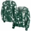 Women's Fanatics Branded White/Green Green Bay Packers Sport Resort Tie-Dye V-Neck Long Sleeve T-Shirt