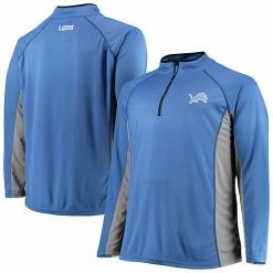 Men's Fanatics Branded Blue/Silver Detroit Lions Big & Tall Polyester Quarter-Zip Raglan Jacket
