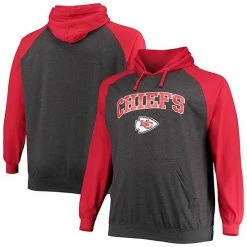 Men's Fanatics Branded Red/Heathered Charcoal Kansas City Chiefs Big & Tall Lightweight Raglan Pullover Hoodie -Metaverse shop unnamed file 31927