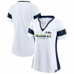 Women's Fanatics Branded White/College Navy Seattle Seahawks Away Team Draft Me Lace-Up V-Neck T-Shirt