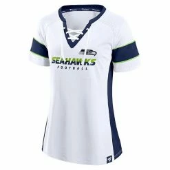 Women's Fanatics Branded White/College Navy Seattle Seahawks Away Team Draft Me Lace-Up V-Neck T-Shirt -Metaverse shop unnamed file 31981