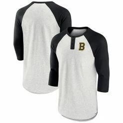 Men's Fanatics Branded Ash/Black Boston Bruins True Classics Better Believe Raglan Henley 3/4-Sleeve T-Shirt