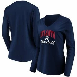Women's Fanatics Branded Navy Atlanta Braves Victory Script V-Neck Long Sleeve T-Shirt -Metaverse shop unnamed file 32040