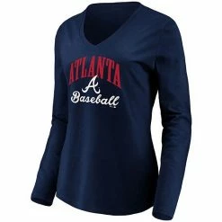 Women's Fanatics Branded Navy Atlanta Braves Victory Script V-Neck Long Sleeve T-Shirt -Metaverse shop unnamed file 32041