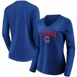 Women's Fanatics Branded Royal Chicago Cubs Core Team Lockup Long Sleeve V-Neck T-Shirt -Metaverse shop unnamed file 32064