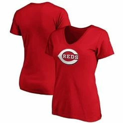 Women's Fanatics Branded Red Cincinnati Reds Core Official Logo V-Neck T-Shirt -Metaverse shop unnamed file 32162