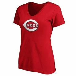 Women's Fanatics Branded Red Cincinnati Reds Core Official Logo V-Neck T-Shirt -Metaverse shop unnamed file 32163