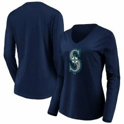 Women's Fanatics Branded Navy Seattle Mariners Official Logo Long Sleeve V-Neck T-Shirt 3 Women's Fanatics Branded Navy Seattle Mariners Official Logo Long Sleeve V-Neck T-Shirt -Metaverse shop unnamed file 32180