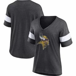Women's Fanatics Branded Heathered Charcoal/White Minnesota Vikings Distressed Team Tri-Blend V-Neck T-Shirt -Metaverse shop unnamed file 3228