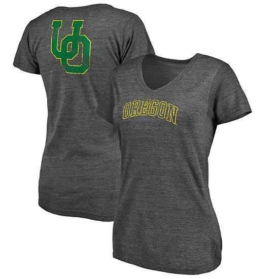 Women's Fanatics Branded Charcoal Oregon Ducks Slab Serif Space Dye Tri-Blend V-Neck T-Shirt 4 Women's Fanatics Branded Charcoal Oregon Ducks Slab Serif Space Dye Tri-Blend V-Neck T-Shirt - Image 2