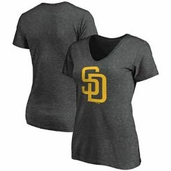 Women's Fanatics Branded Heathered Charcoal San Diego Padres Plus Size Core Official Logo V-Neck T-Shirt -Metaverse shop unnamed file 32528