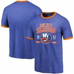 Fanatics Men's Majestic Threads Blue New York Islanders Buzzer Beater Tri-Blend Ringer T-Shirt