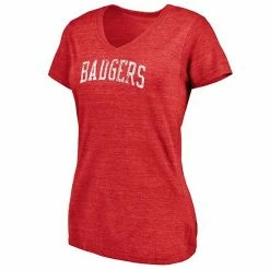 Women's Fanatics Branded Red Wisconsin Badgers Slab Serif Space Dye Tri-Blend V-Neck T-Shirt -Metaverse shop unnamed file 3268