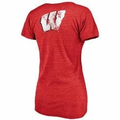 Women's Fanatics Branded Red Wisconsin Badgers Slab Serif Space Dye Tri-Blend V-Neck T-Shirt -Metaverse shop unnamed file 3269