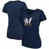 Women's Fanatics Branded Heathered Navy Milwaukee Brewers Core Weathered Tri-Blend V-Neck T-Shirt -Metaverse shop unnamed file 32747