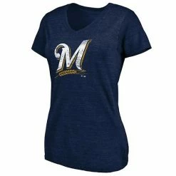 Women's Fanatics Branded Heathered Navy Milwaukee Brewers Core Weathered Tri-Blend V-Neck T-Shirt -Metaverse shop unnamed file 32748