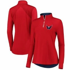 Women's Fanatics Branded Red/Navy Washington Capitals Iconic Clutch Half-Zip Mock Neck Pullover Jacket