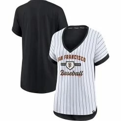 Women's Fanatics Branded White/Black San Francisco Giants Iconic Noise Factor Pinstripe V-Neck T-Shirt