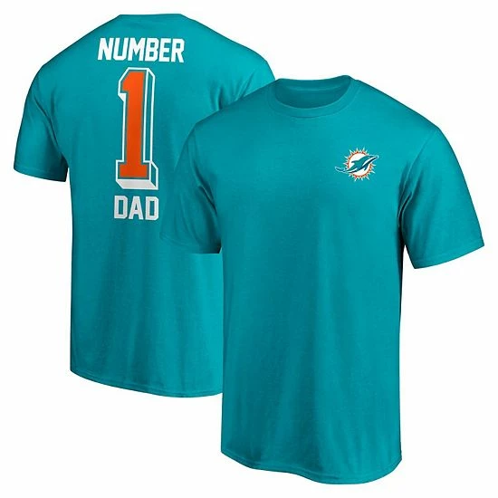 Men's Fanatics Branded Aqua Miami Dolphins #1 Dad T-Shirt 3 Men's Fanatics Branded Aqua Miami Dolphins #1 Dad T-Shirt