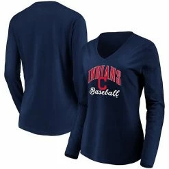 Women's Fanatics Branded Navy Cleveland Indians Victory Script V-Neck Long Sleeve T-Shirt -Metaverse shop unnamed file 3801