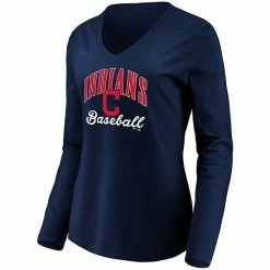 Women's Fanatics Branded Navy Cleveland Indians Victory Script V-Neck Long Sleeve T-Shirt -Metaverse shop unnamed file 3802