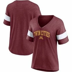 Women's Fanatics Branded Heathered Maroon Minnesota Golden Gophers Arched City Sleeve-Striped Tri-Blend V-Neck T-Shirt 3 Women's Fanatics Branded Heathered Maroon Minnesota Golden Gophers Arched City Sleeve-Striped Tri-Blend V-Neck T-Shirt -Metaverse shop unnamed file 3854