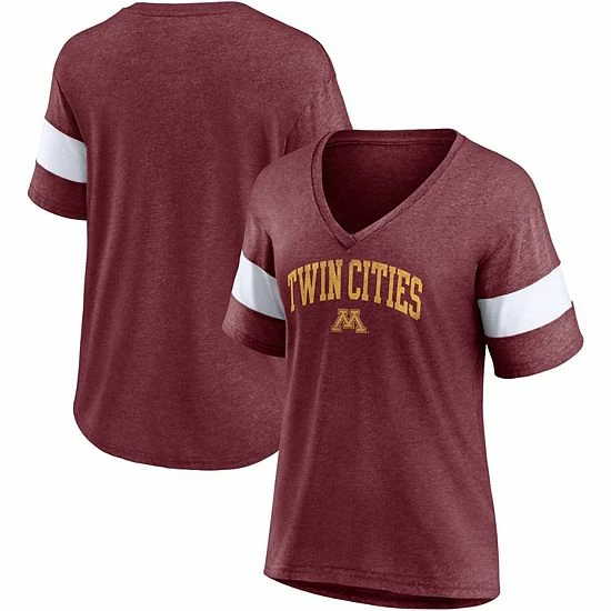 Women's Fanatics Branded Heathered Maroon Minnesota Golden Gophers Arched City Sleeve-Striped Tri-Blend V-Neck T-Shirt Women's Fanatics Branded Heathered Maroon Minnesota Golden Gophers Arched City Sleeve-Striped Tri-Blend V-Neck T-Shirt -Metaverse shop unnamed file 3854