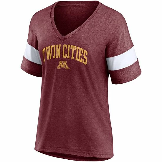 Women's Fanatics Branded Heathered Maroon Minnesota Golden Gophers Arched City Sleeve-Striped Tri-Blend V-Neck T-Shirt Women's Fanatics Branded Heathered Maroon Minnesota Golden Gophers Arched City Sleeve-Striped Tri-Blend V-Neck T-Shirt -Metaverse shop unnamed file 3855