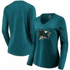 Women's Fanatics Branded Teal San Jose Sharks Primary Logo Long Sleeve V-Neck T-Shirt
