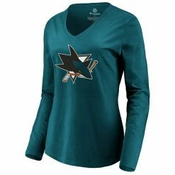 Women's Fanatics Branded Teal San Jose Sharks Primary Logo Long Sleeve V-Neck T-Shirt -Metaverse shop unnamed file 3884