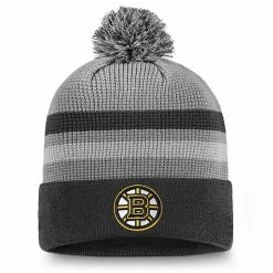 Men's Fanatics Branded Gray Boston Bruins Authentic Pro Home Ice Cuffed Knit Hat With Pom