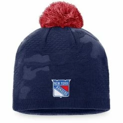 Women's Fanatics Branded Navy/Red New York Rangers Authentic Pro Team Locker Room Beanie With Pom