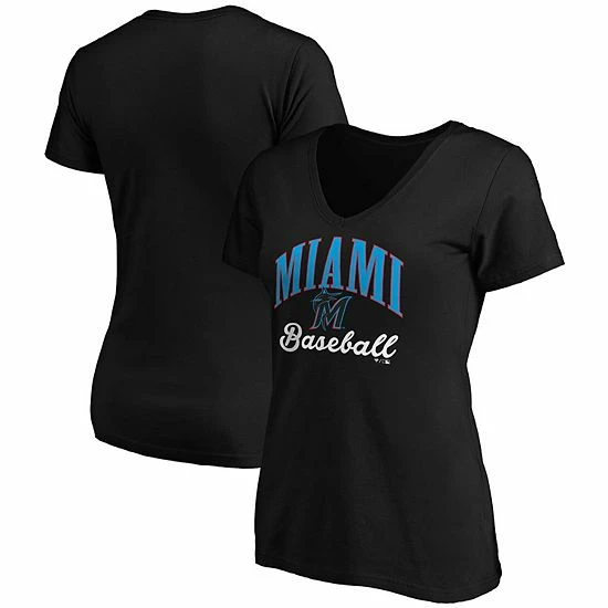 Women's Fanatics Branded Black Miami Marlins Victory Script V-Neck T-Shirt 4 Women's Fanatics Branded Black Miami Marlins Victory Script V-Neck T-Shirt - Image 2