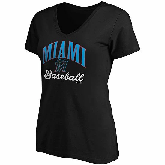 Women's Fanatics Branded Black Miami Marlins Victory Script V-Neck T-Shirt 5 Women's Fanatics Branded Black Miami Marlins Victory Script V-Neck T-Shirt - Image 3