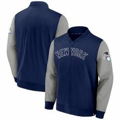 Men's Fanatics Branded Navy/Gray New York Yankees Iconic Record Holder Woven Full-Zip Bomber Jacket