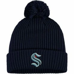 Men's Fanatics Branded Deep Sea Blue Seattle Kraken Primary Logo Cuffed Knit Hat With Pom