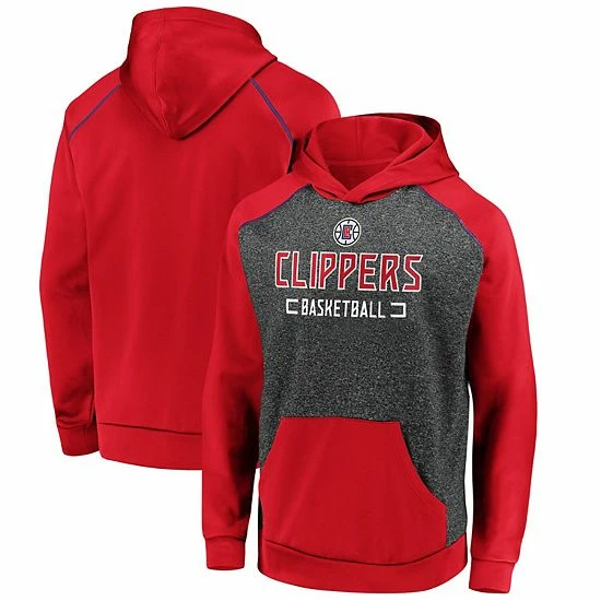 Men's Fanatics Branded Heathered Charcoal/Red LA Clippers Game Day Ready Raglan Pullover Hoodie 4 Men's Fanatics Branded Heathered Charcoal/Red LA Clippers Game Day Ready Raglan Pullover Hoodie - Image 2
