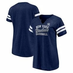 Women's Fanatics Branded Heather Navy New York Yankees Quick Out Tri-Blend Raglan Notch Neck T-Shirt -Metaverse shop unnamed file 4968